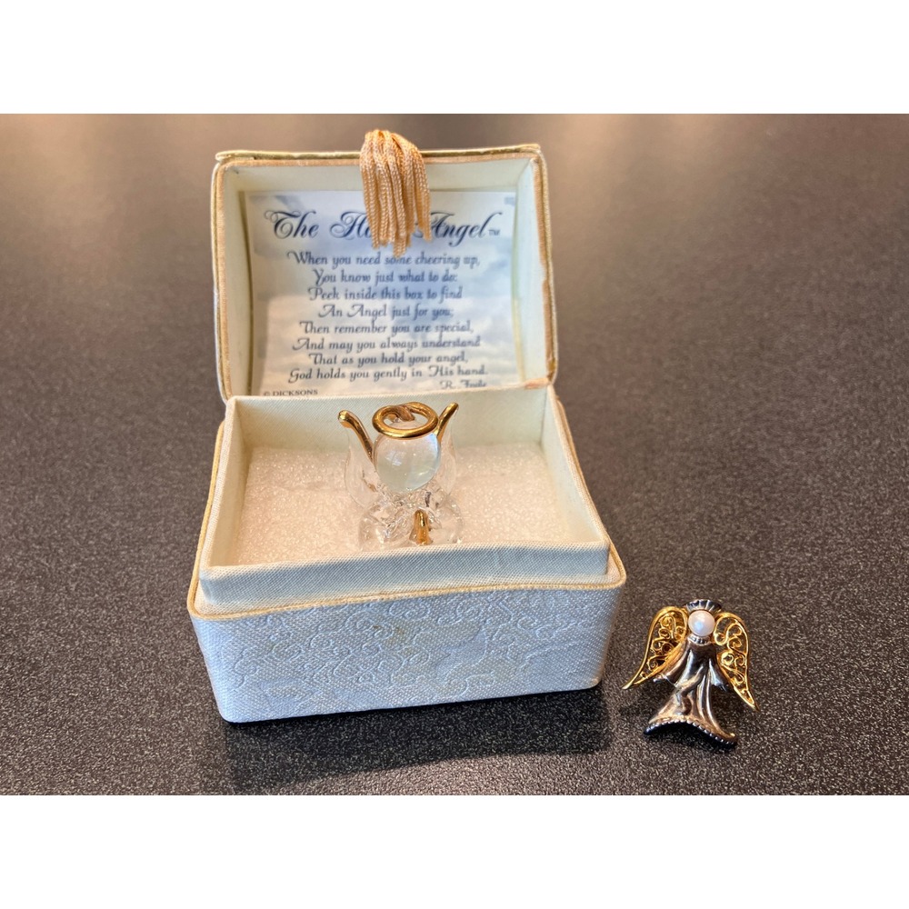 Dicksons The Hope Angel Spun Glass Figurine and Filigree Lapel Pin Gift Set Box